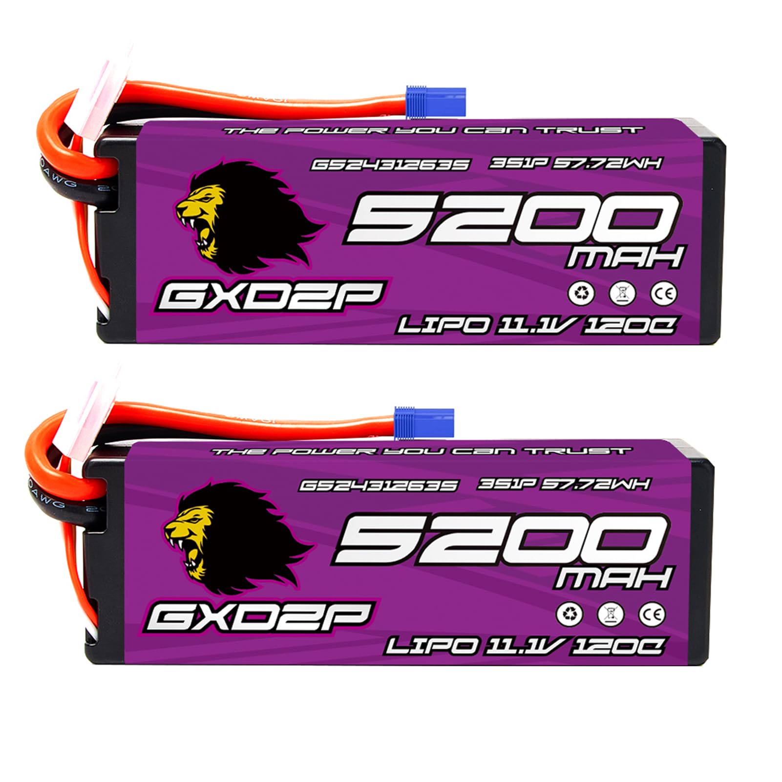 GXDZP 2 Packs 3S LiPo Battery 5200mAh 11.1V 120C EC5 High